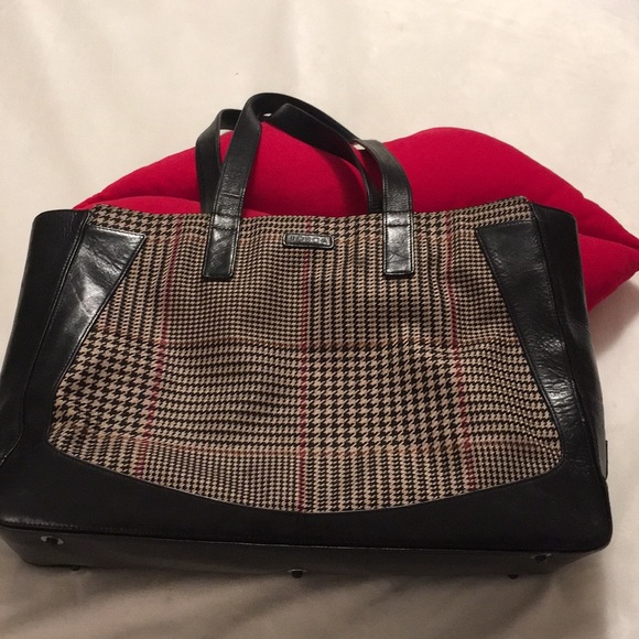 Bosca Handbags - Bosca Plaid Zip Top Tote With Leather Trim